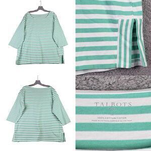 Talbots Tee Shirt Top Long Sleeve Plus Size 1X Cotton Stretch Stripe Green